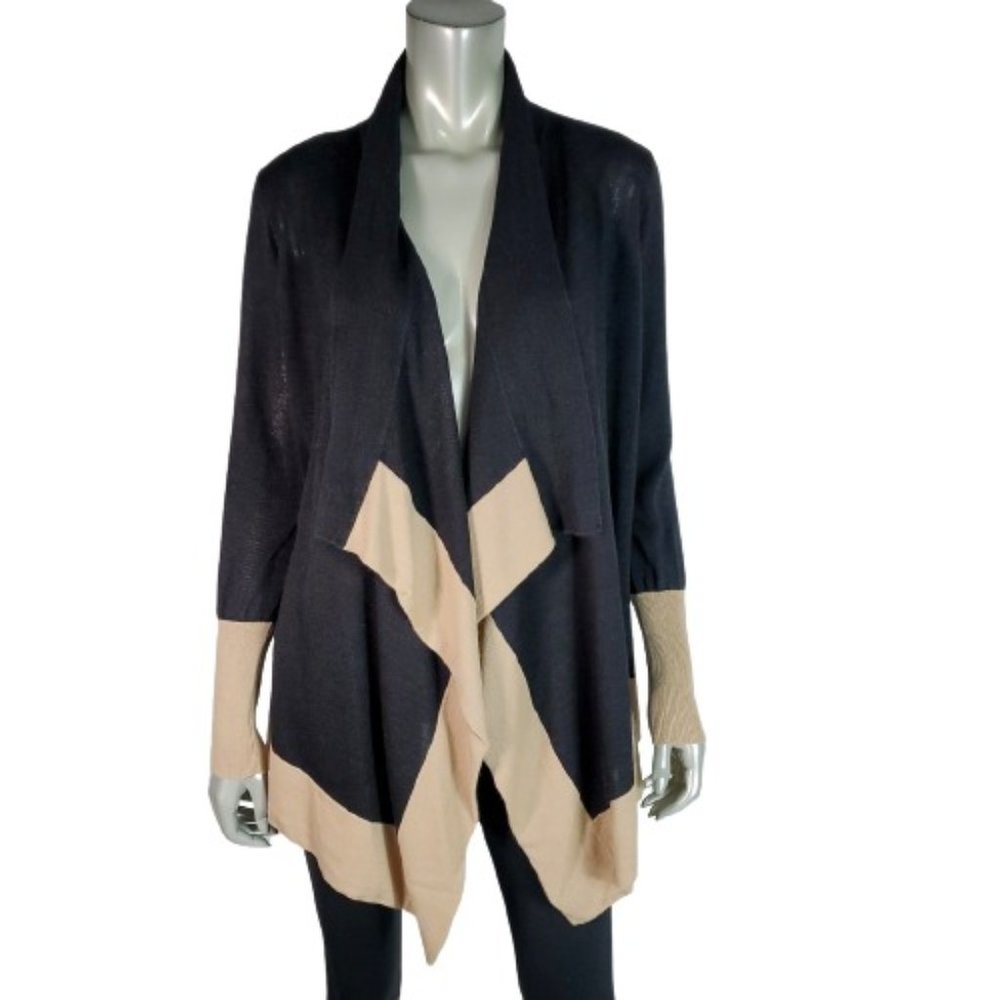 Adrianna Papell Womens Open Front Cardigan Sweater Medium Stretch Black